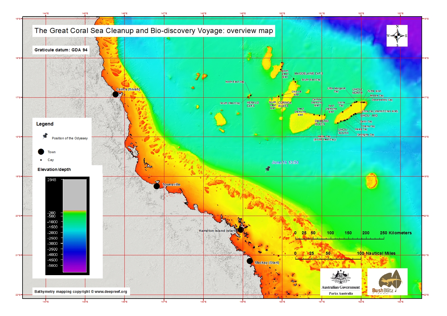 The position of the Odyssey on Thursday June 16