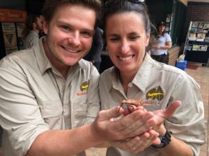 Bush Blitz TeachLive teachers holding a Macleay's Spectre Stick Insect (Extatosoma tiaratum). It gets the name tiaratum from the little crown of spines on its head.