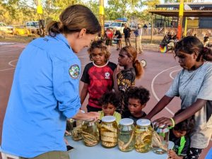 IPA Coordinator Katie Oxenham connecting with school students during the Groote Eylandt Bush Blitz 2021